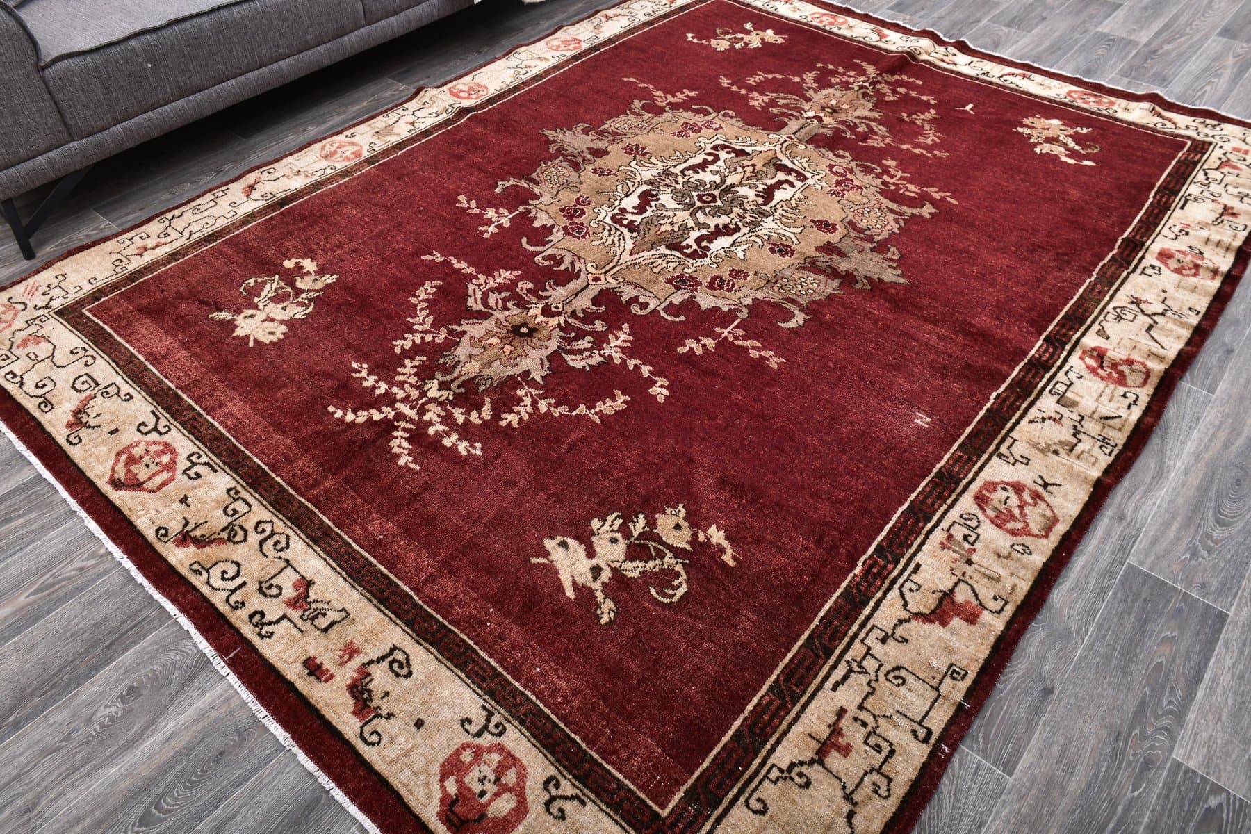 Rug 224x286 cm, red, wool, Turkey, 1970s. - 213923