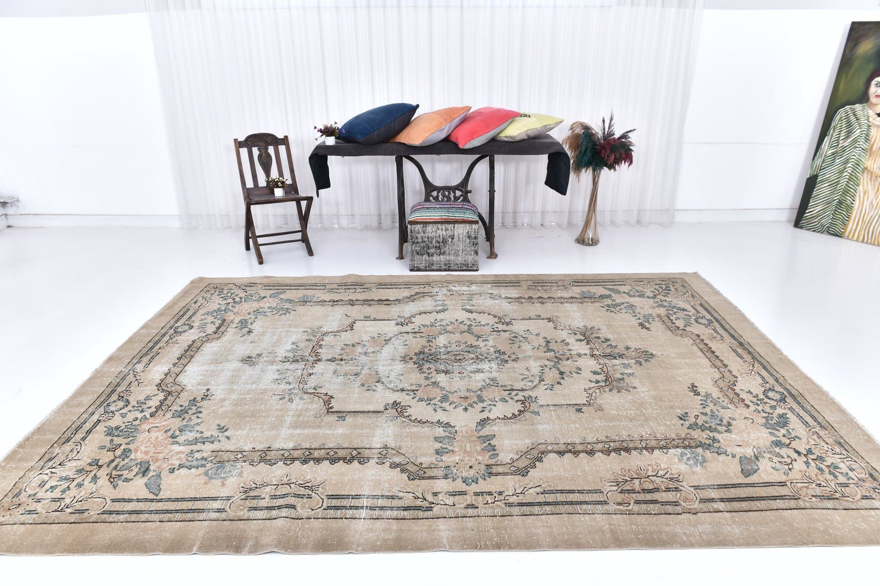 Rug 330x233 cm, beige, wool, Turkey, 1970s. - 213902