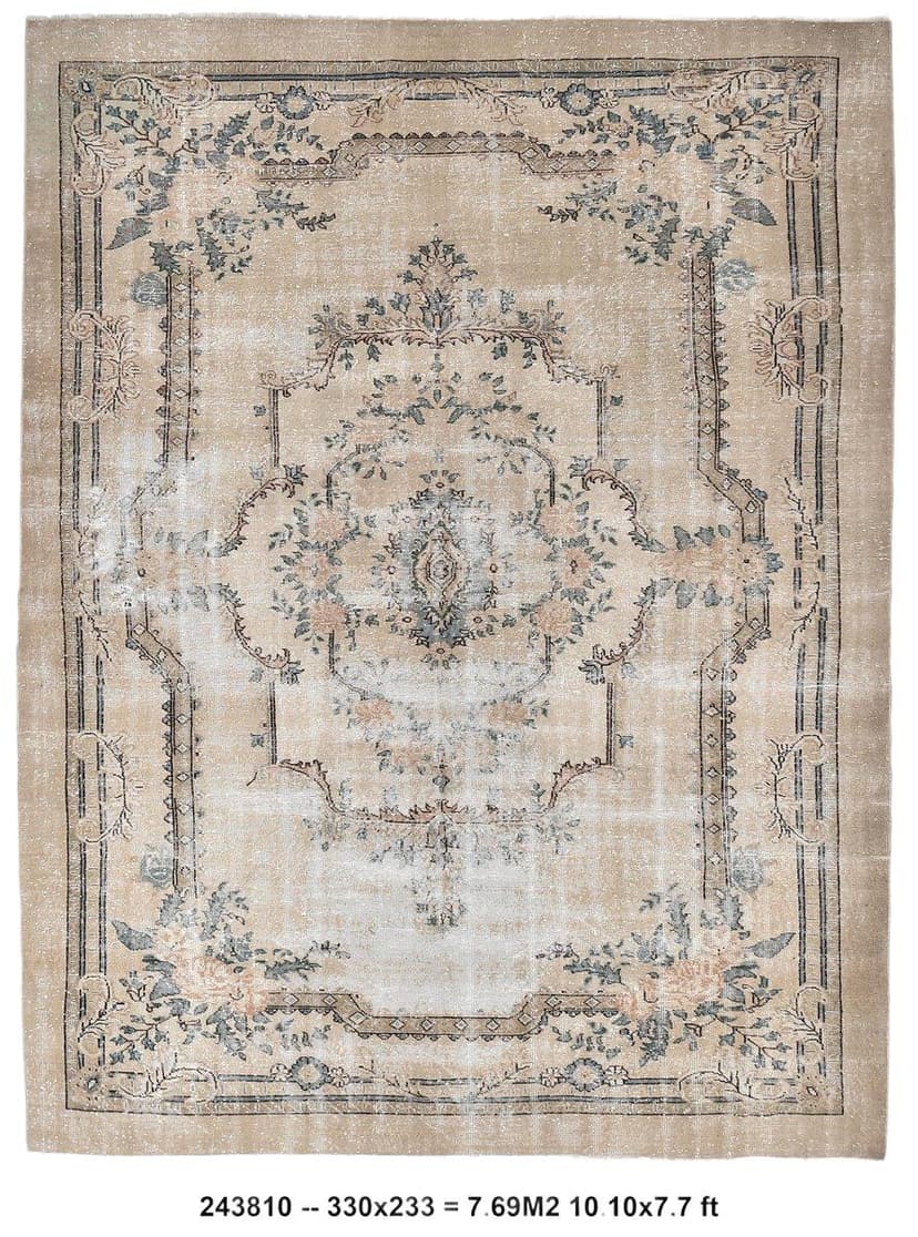 Dywan 330x233 cm, beżowy, wełna, Turcja, lata 70.