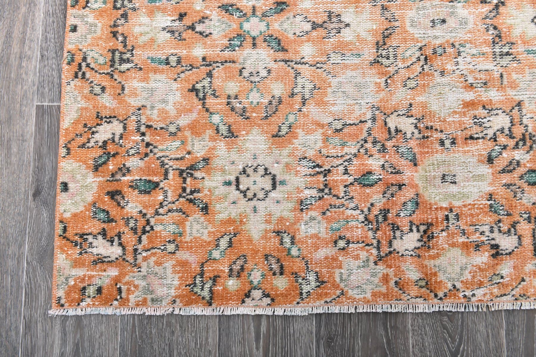 Dywan 131x219 cm, pomarańczowy, zielony, wełna, Turcja, lata 70. - 213895