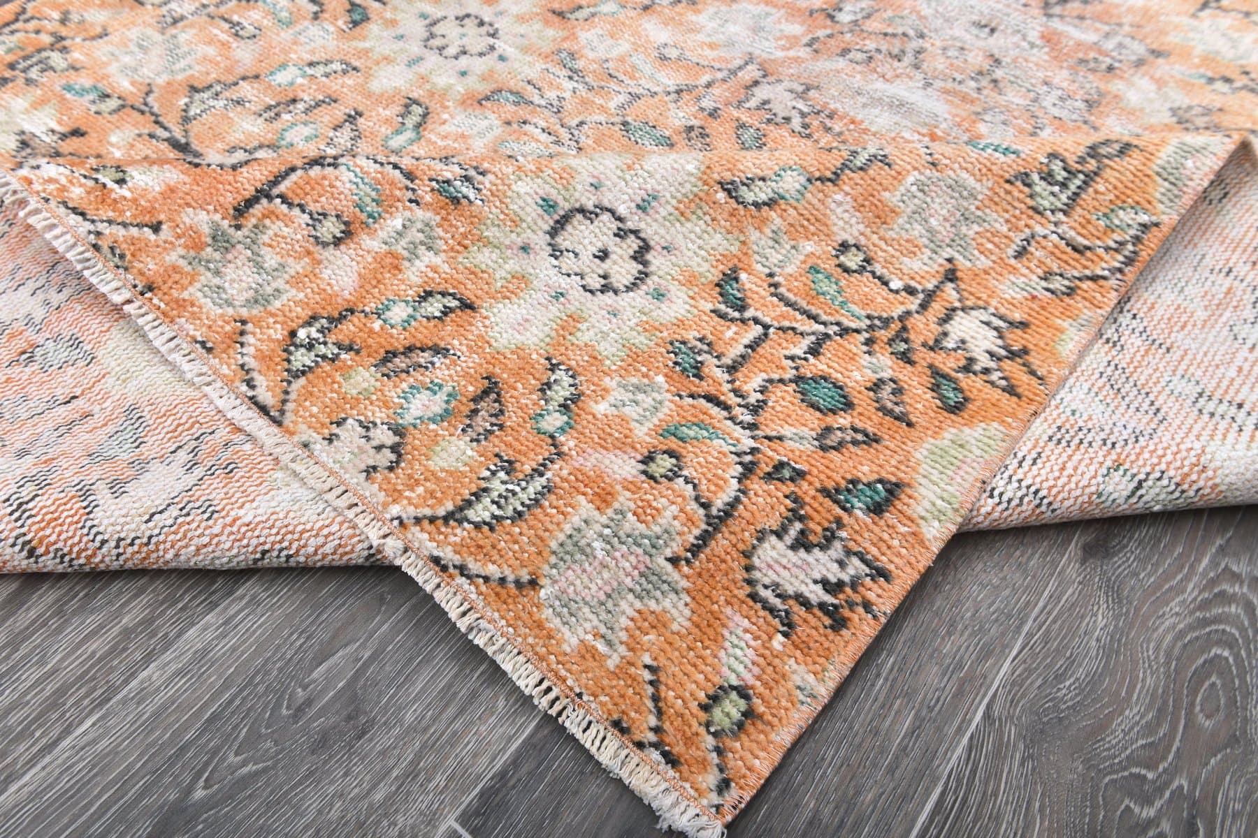 Dywan 131x219 cm, pomarańczowy, zielony, wełna, Turcja, lata 70. - 213887