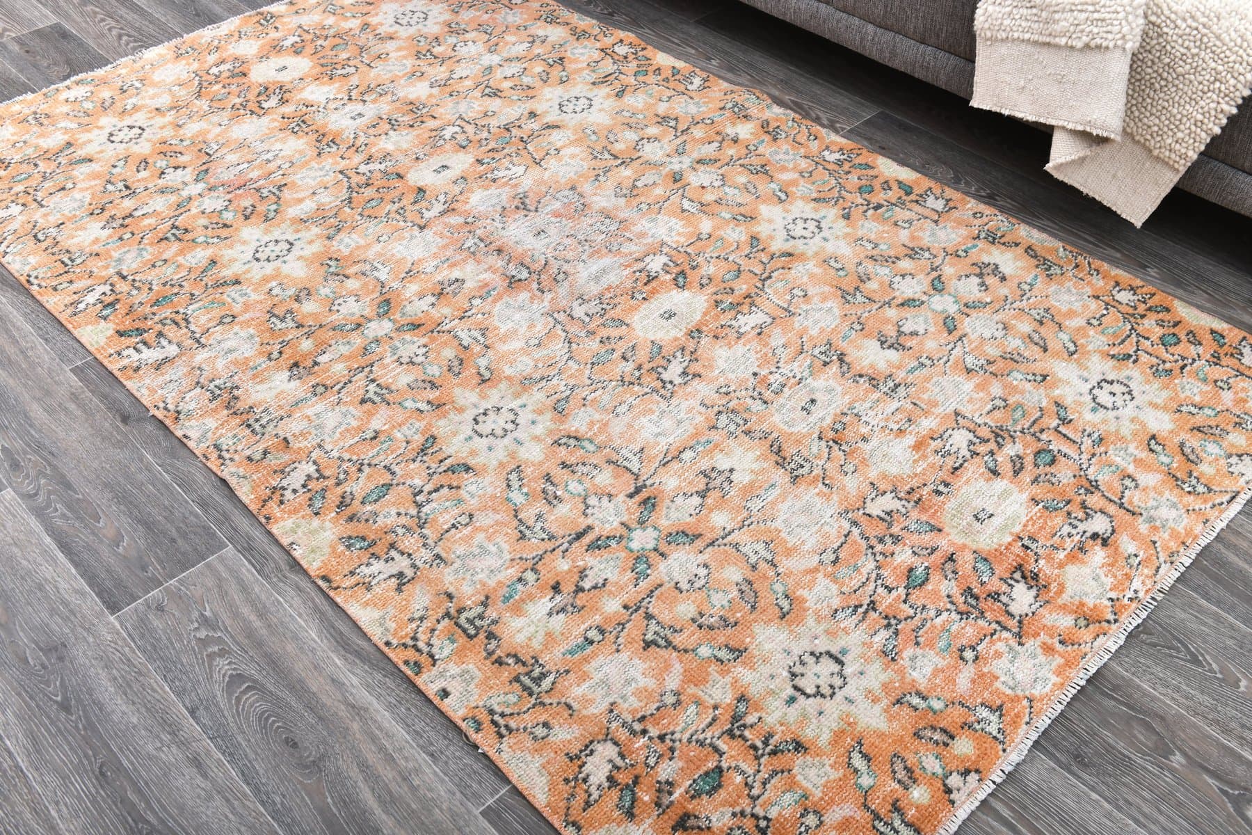 Dywan 131x219 cm, pomarańczowy, zielony, wełna, Turcja, lata 70. - 213886