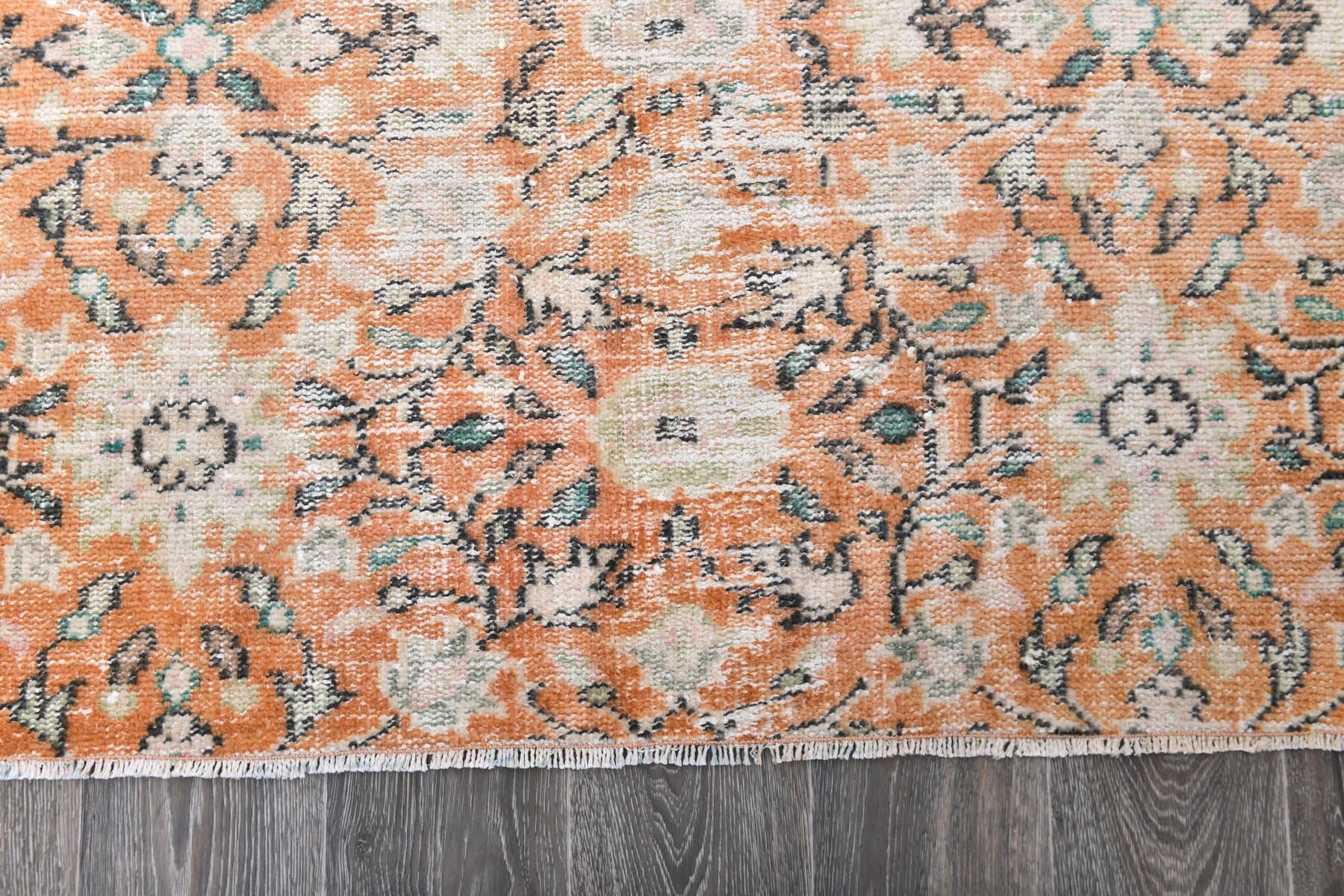 Dywan 131x219 cm, pomarańczowy, zielony, wełna, Turcja, lata 70. - 213896