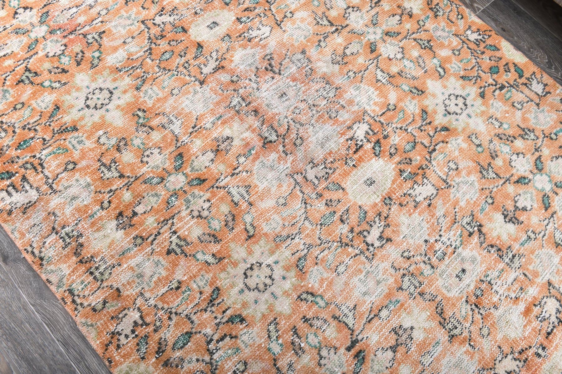 Dywan 131x219 cm, pomarańczowy, zielony, wełna, Turcja, lata 70. - 213891