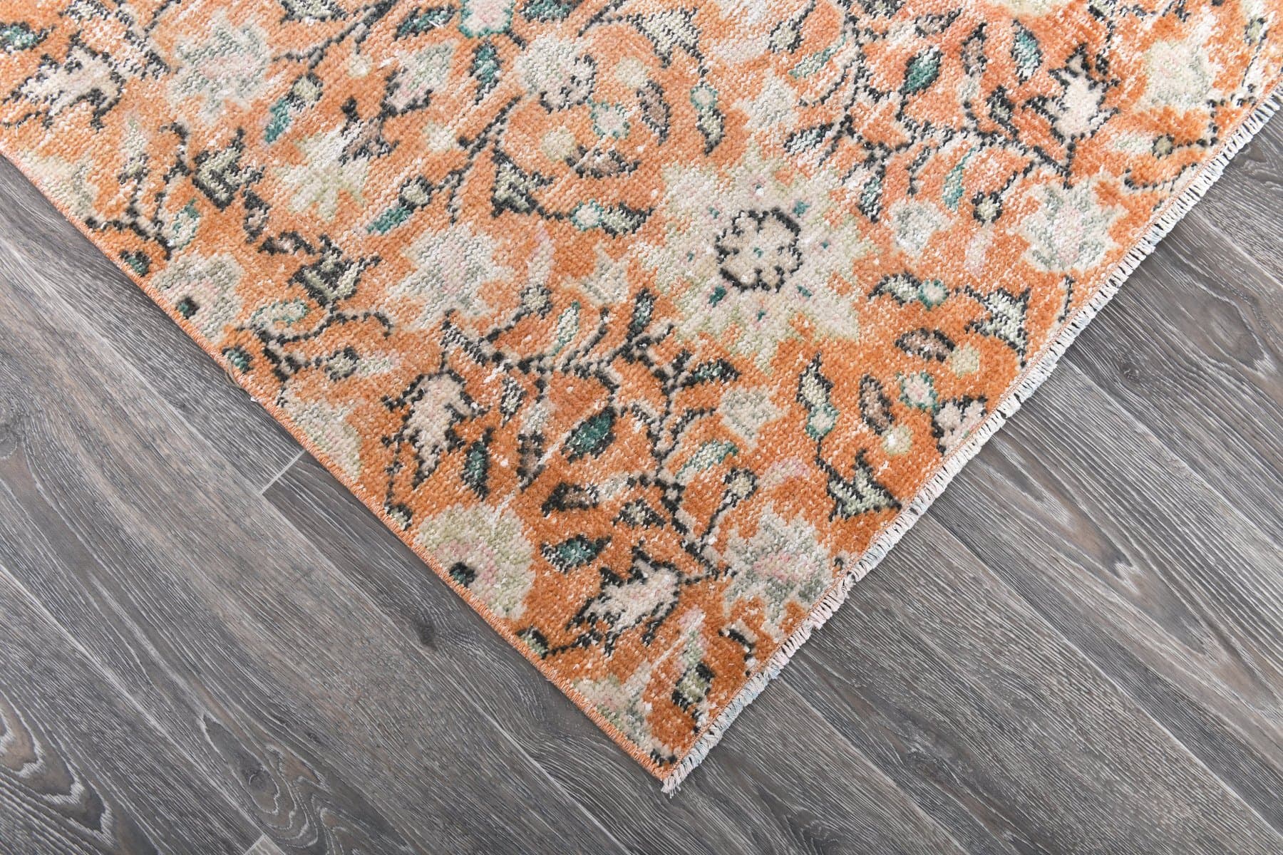 Dywan 131x219 cm, pomarańczowy, zielony, wełna, Turcja, lata 70. - 213894