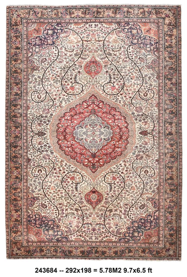 Rug 198x292 cm, red, beige, wool, Turkey, 1960s - DIMENSION