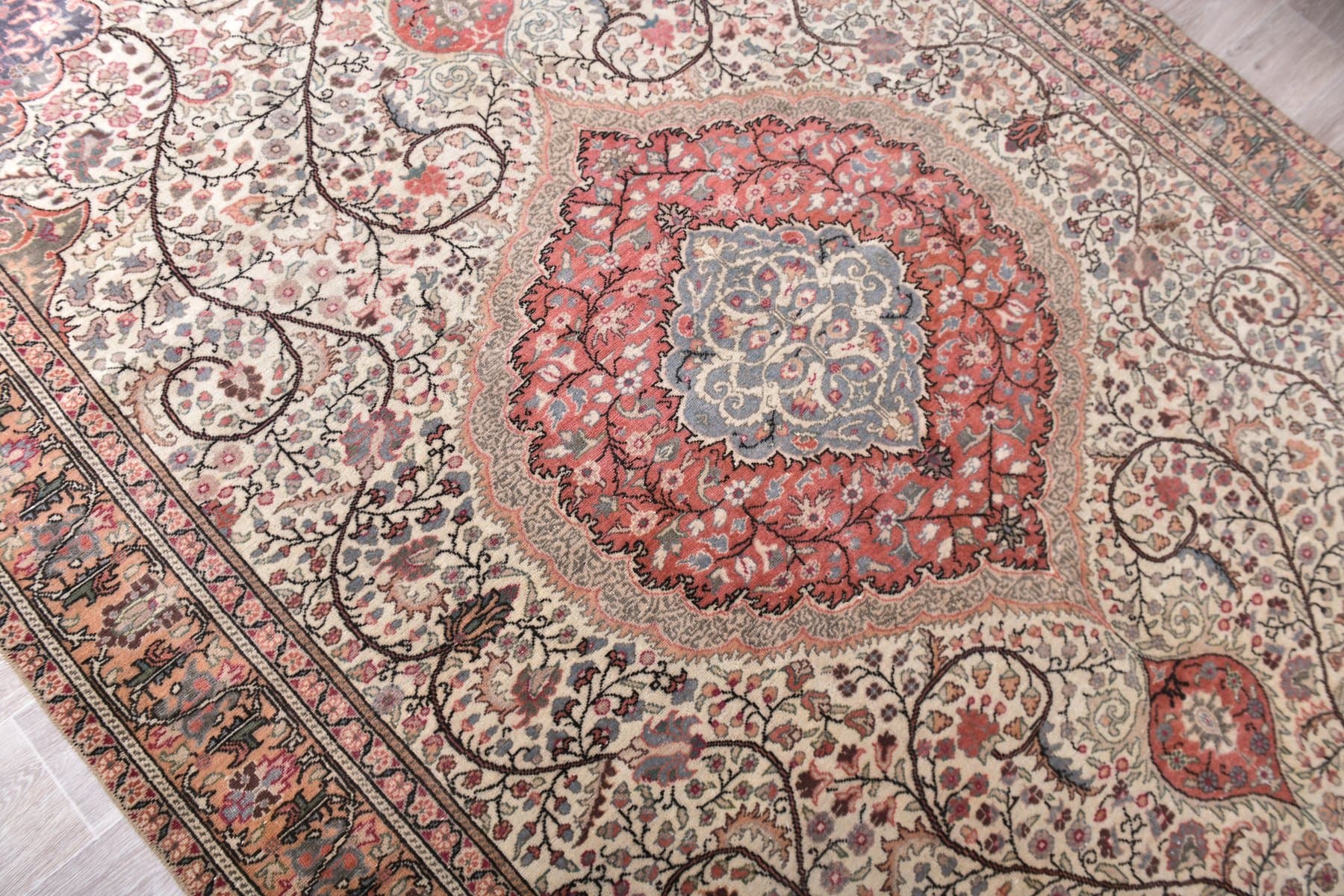 Rug 198x292 cm, red, beige, wool, Turkey, 1960s - 213879