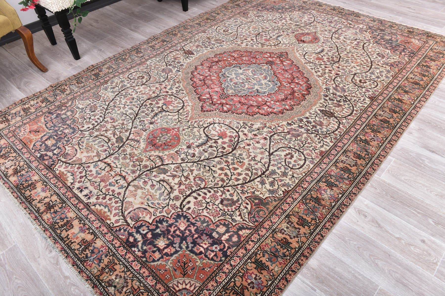 Rug 198x292 cm, red, beige, wool, Turkey, 1960s - 213873