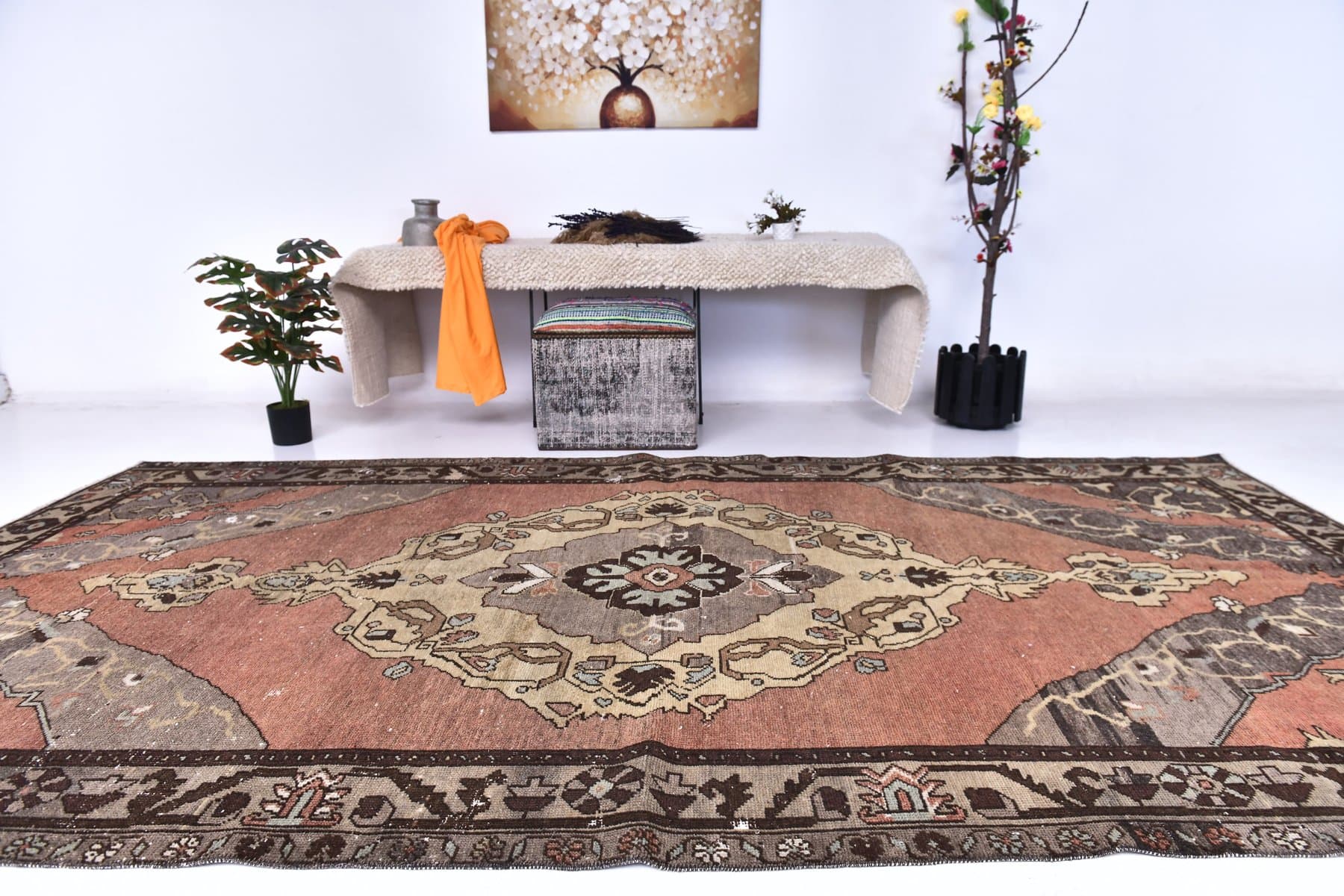 Rug 160x298 cm, red, beige, wool, Turkey, 1970s. - 213840