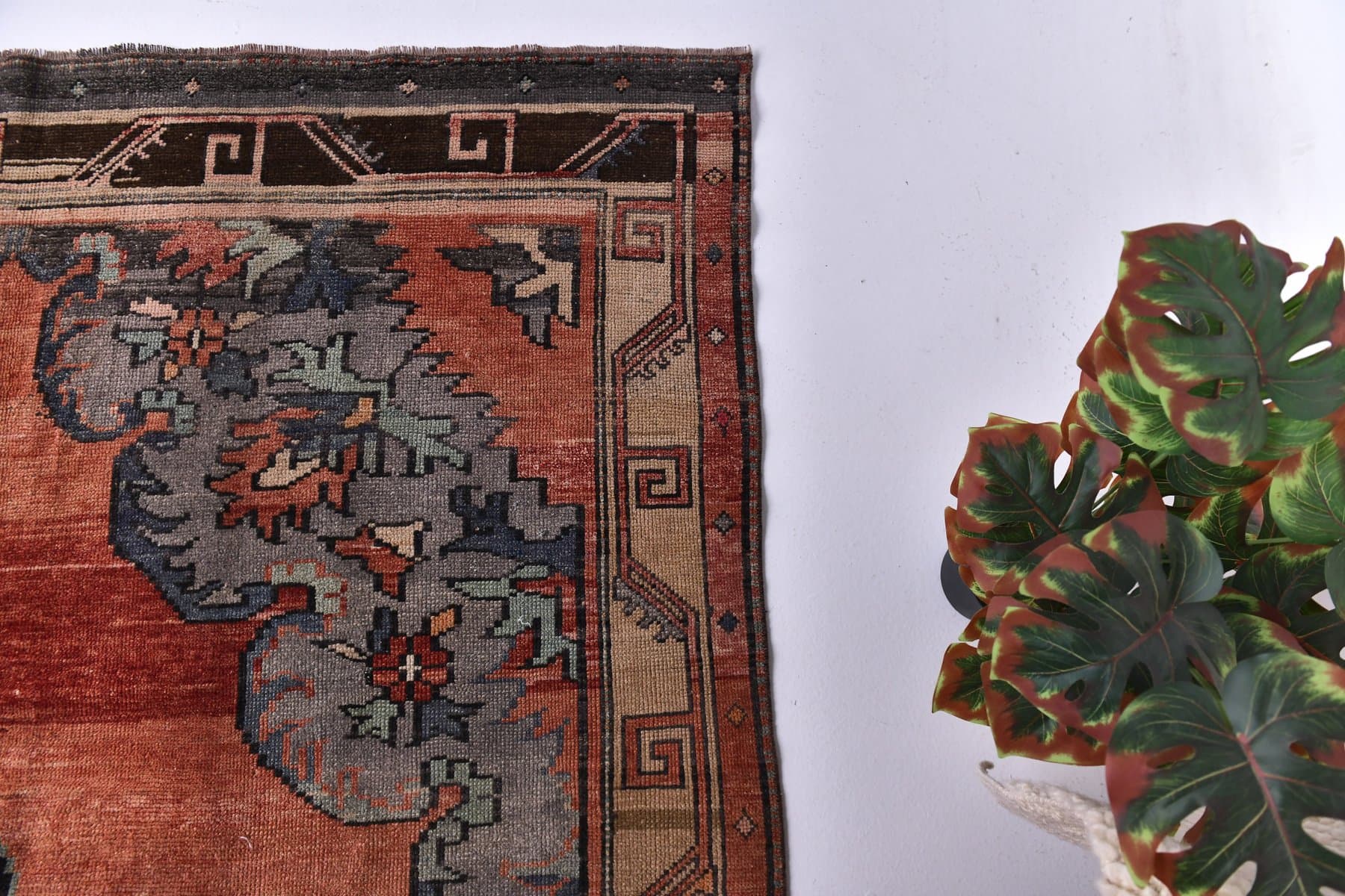 Dywan 189x370 cm, czerwony, szary, wełna, Turcja, lata 70. - 213830