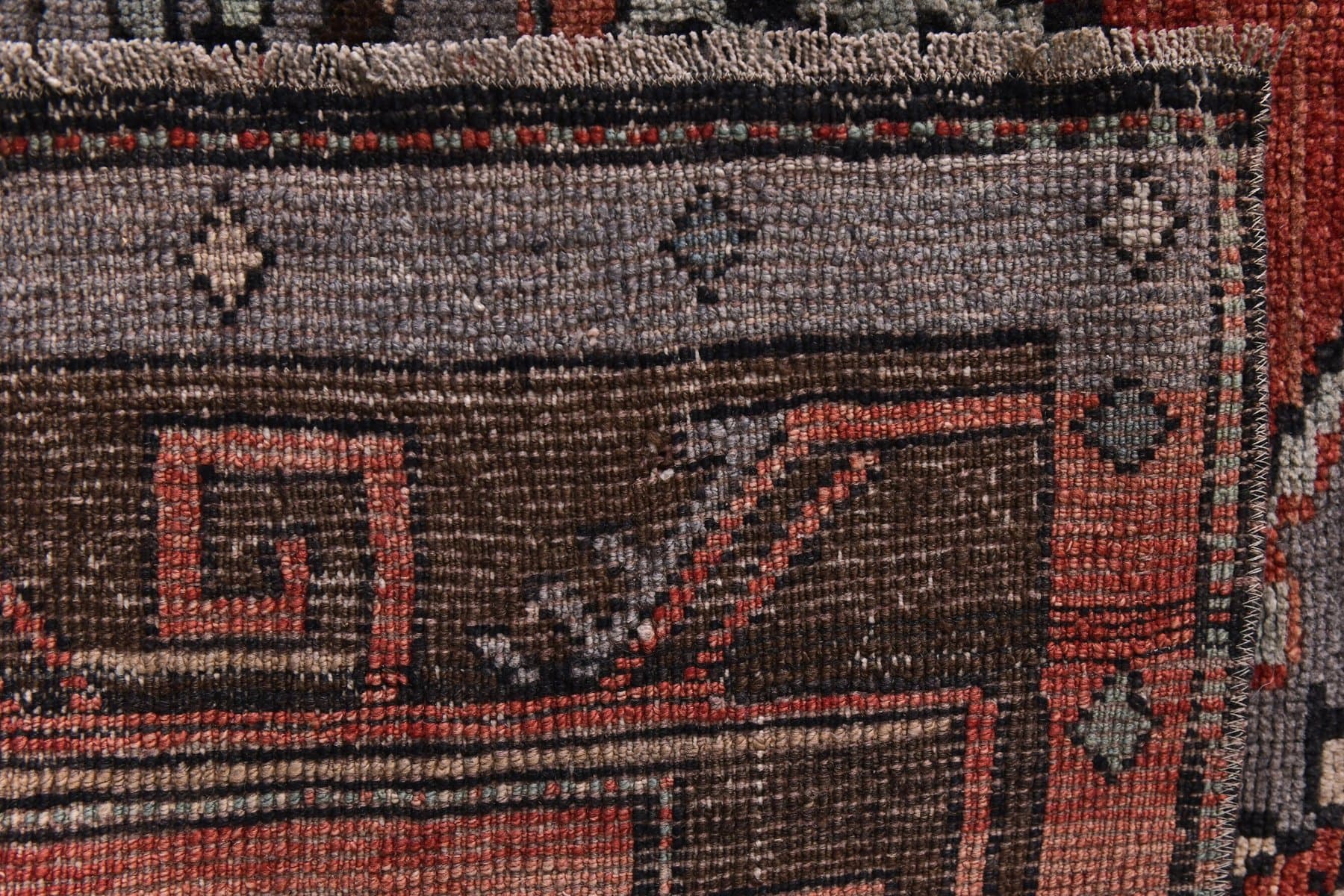 Dywan 189x370 cm, czerwony, szary, wełna, Turcja, lata 70. - 213824