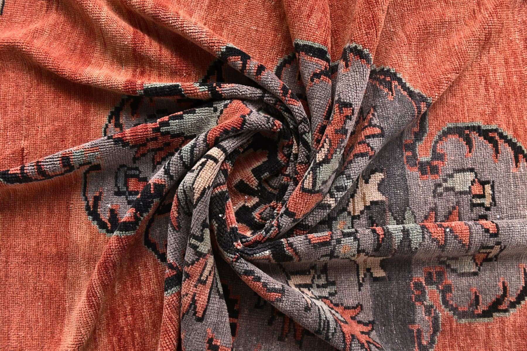 Dywan 189x370 cm, czerwony, szary, wełna, Turcja, lata 70. - 213828