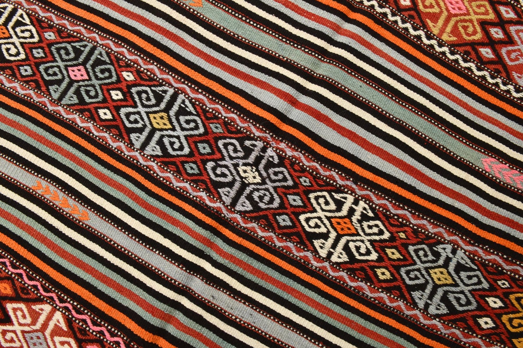 Kilim 146x263 cm, black, orange, wool, Turkey, 1960s - 213816