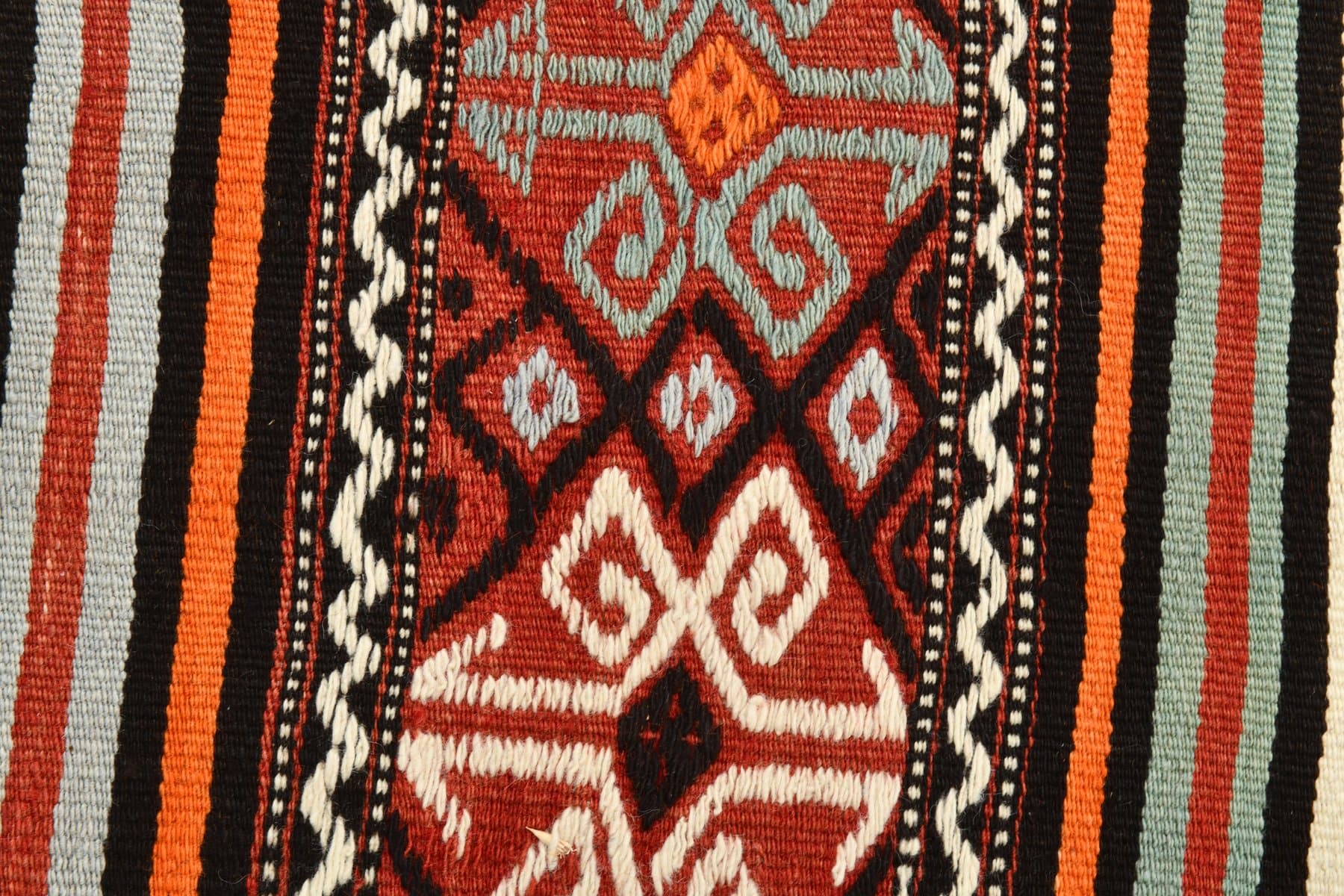 Kilim 146x263 cm, black, orange, wool, Turkey, 1960s - 213818