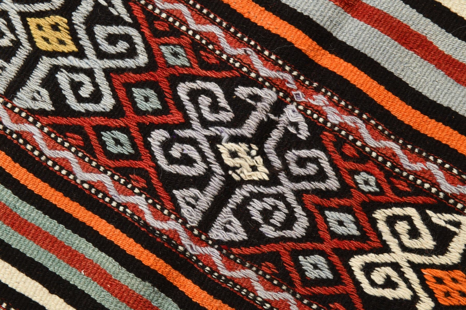 Kilim 146x263 cm, black, orange, wool, Turkey, 1960s - 213817