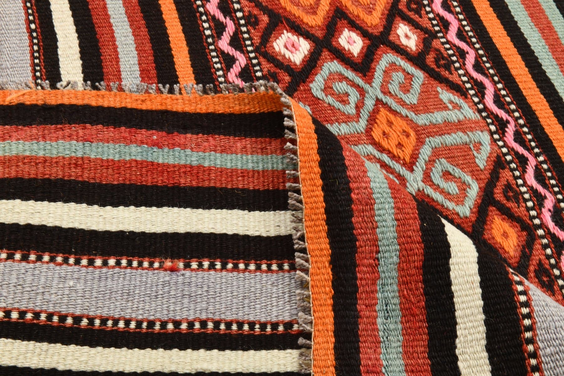 Kilim 146x263 cm, black, orange, wool, Turkey, 1960s - 213812
