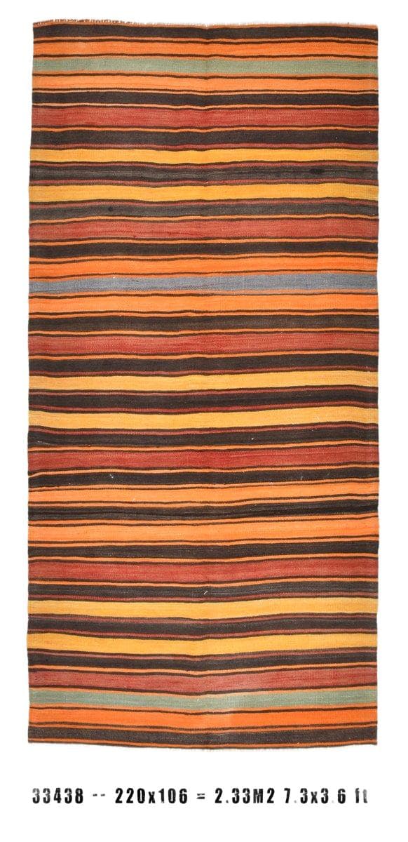 Kilim 220x106 cm, brązowy, pomarańczowy, wełna, Turcja, lata 60.