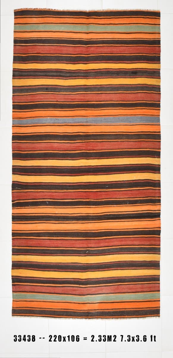 Kilim Runner 220x106 cm, brown, orange, wool, Turkey, 1960s. - 213801