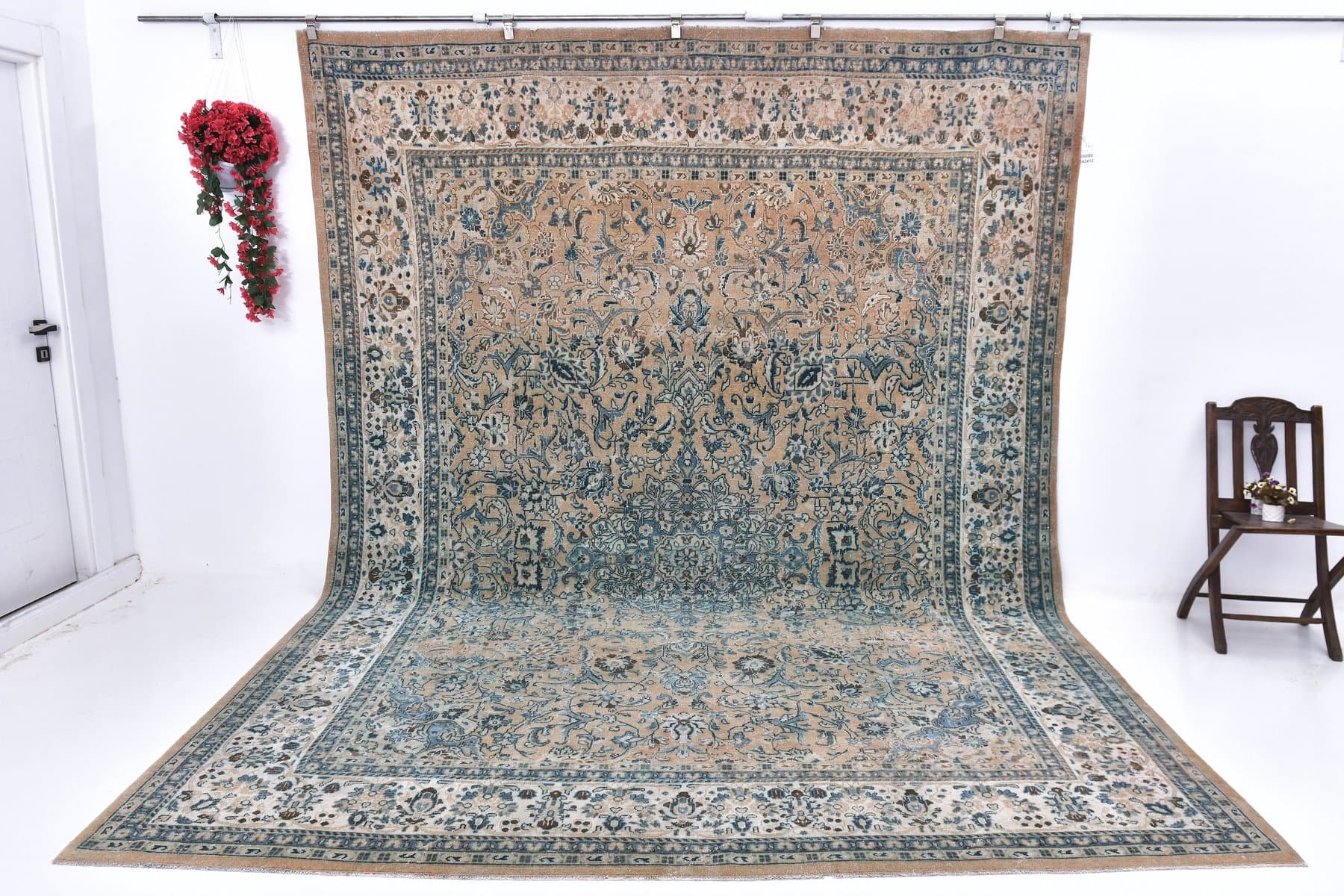 Rug 393x285 cm, beige, blue, wool, Turkey, 1960s - 213756