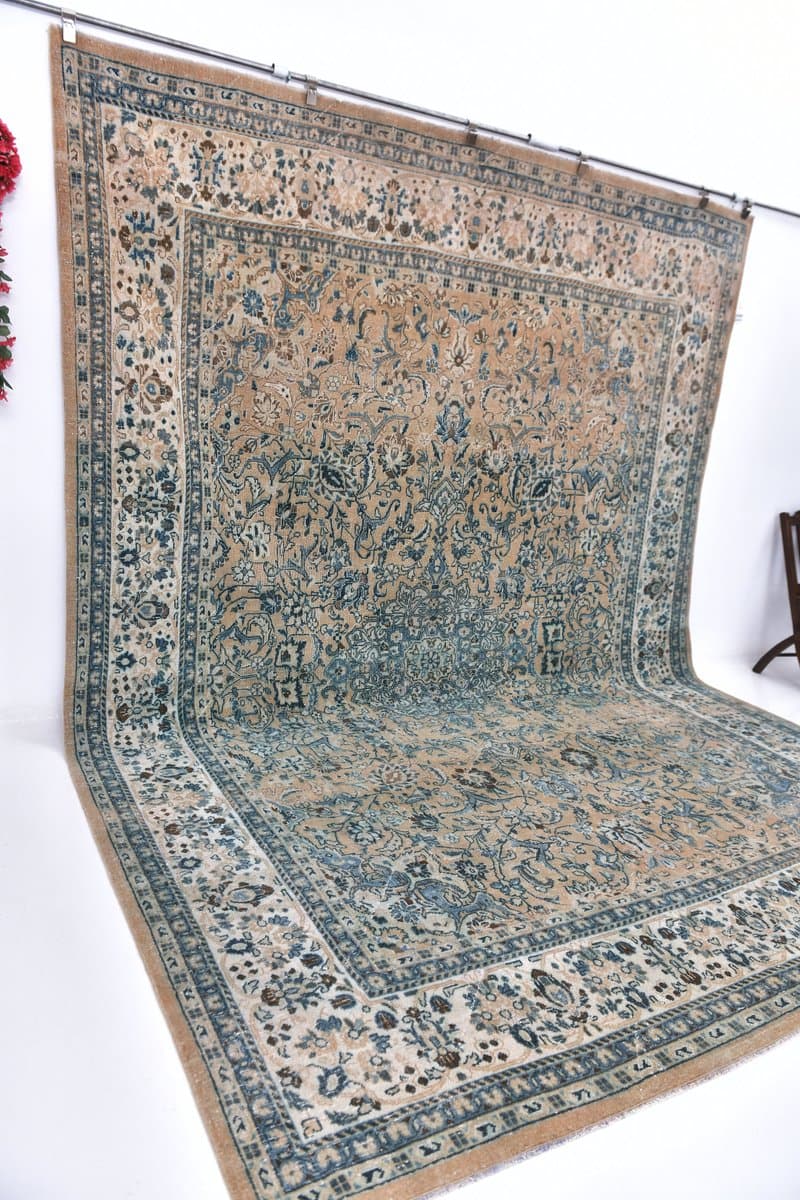 Rug 393x285 cm, beige, blue, wool, Turkey, 1960s - 213759
