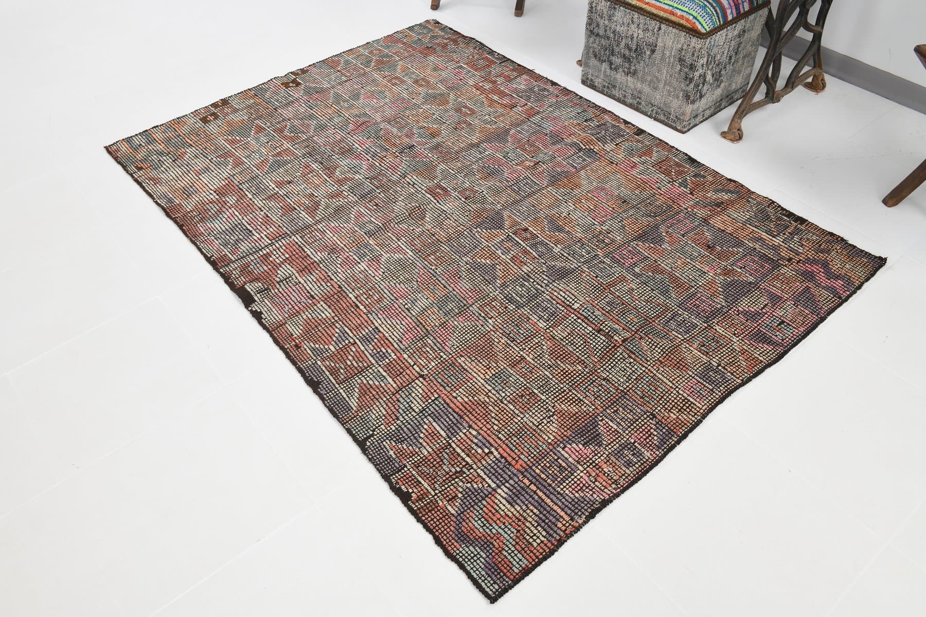 Kilim Rug 200x140 cm, brown, grey, wool, Turkey, 1960s - 213746