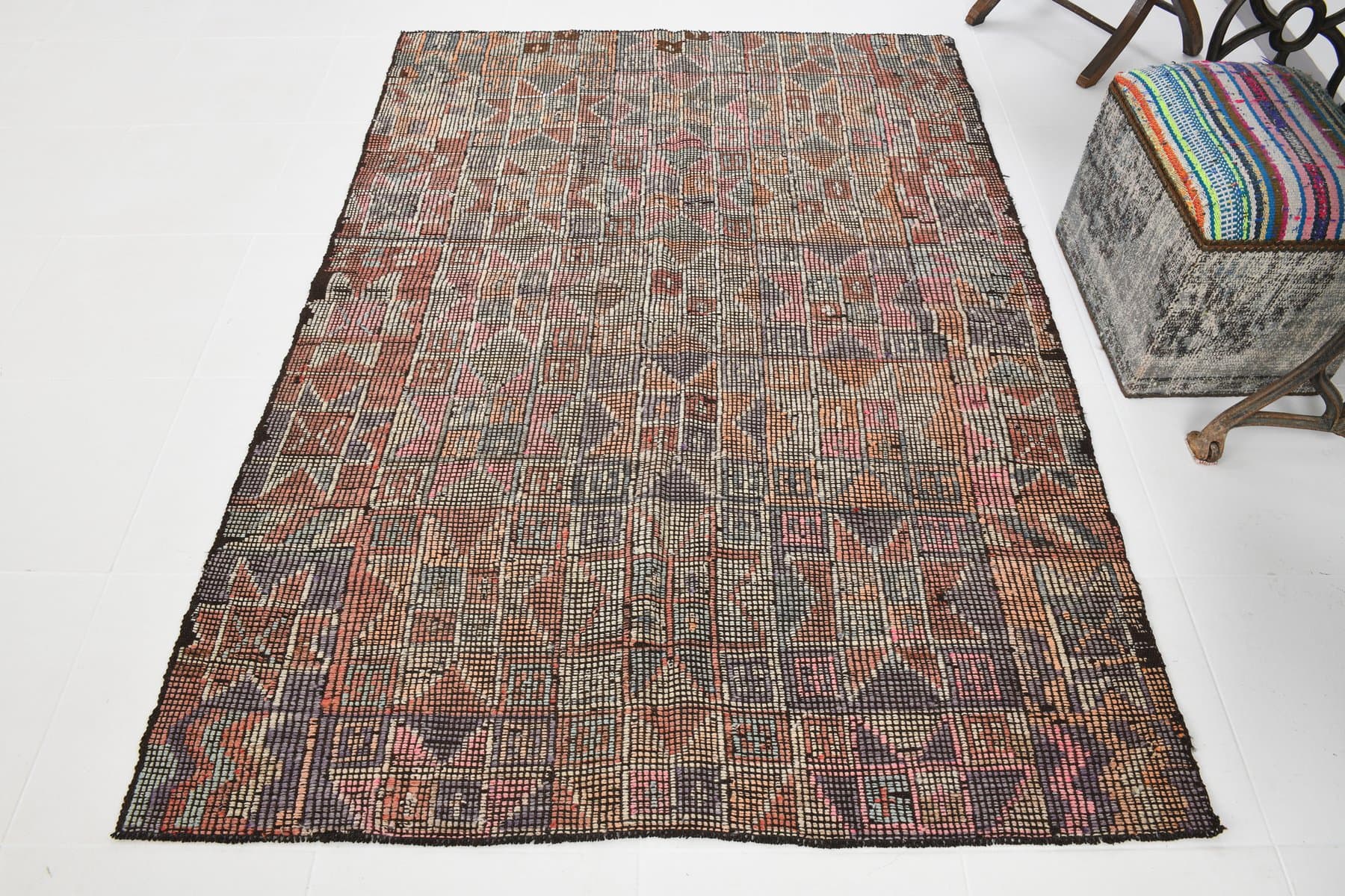 Kilim Rug 200x140 cm, brown, grey, wool, Turkey, 1960s - 213745