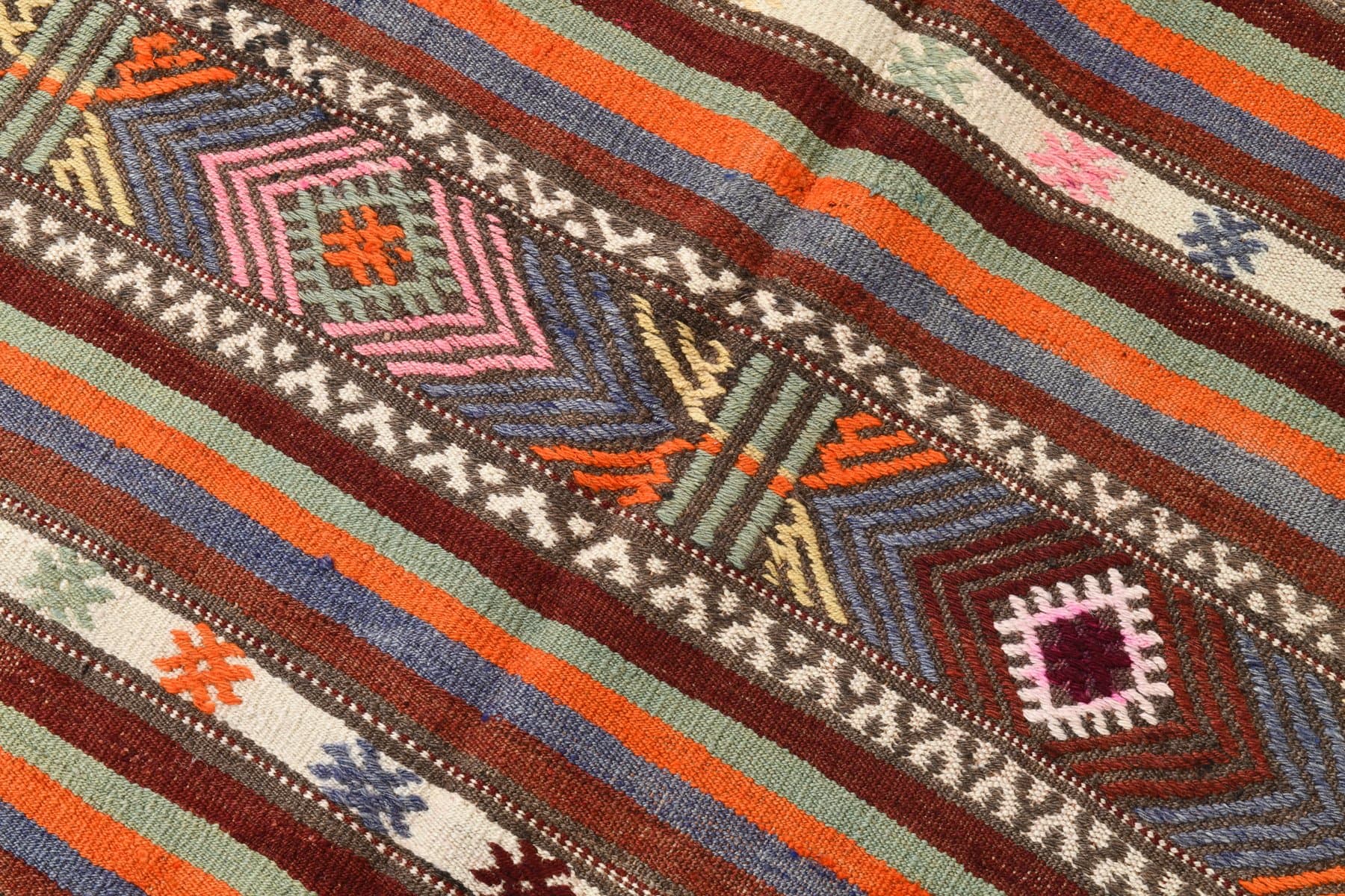 Kilim Rug 174x253 cm, orange, brown, wool, Turkey, 1970s. - 213738