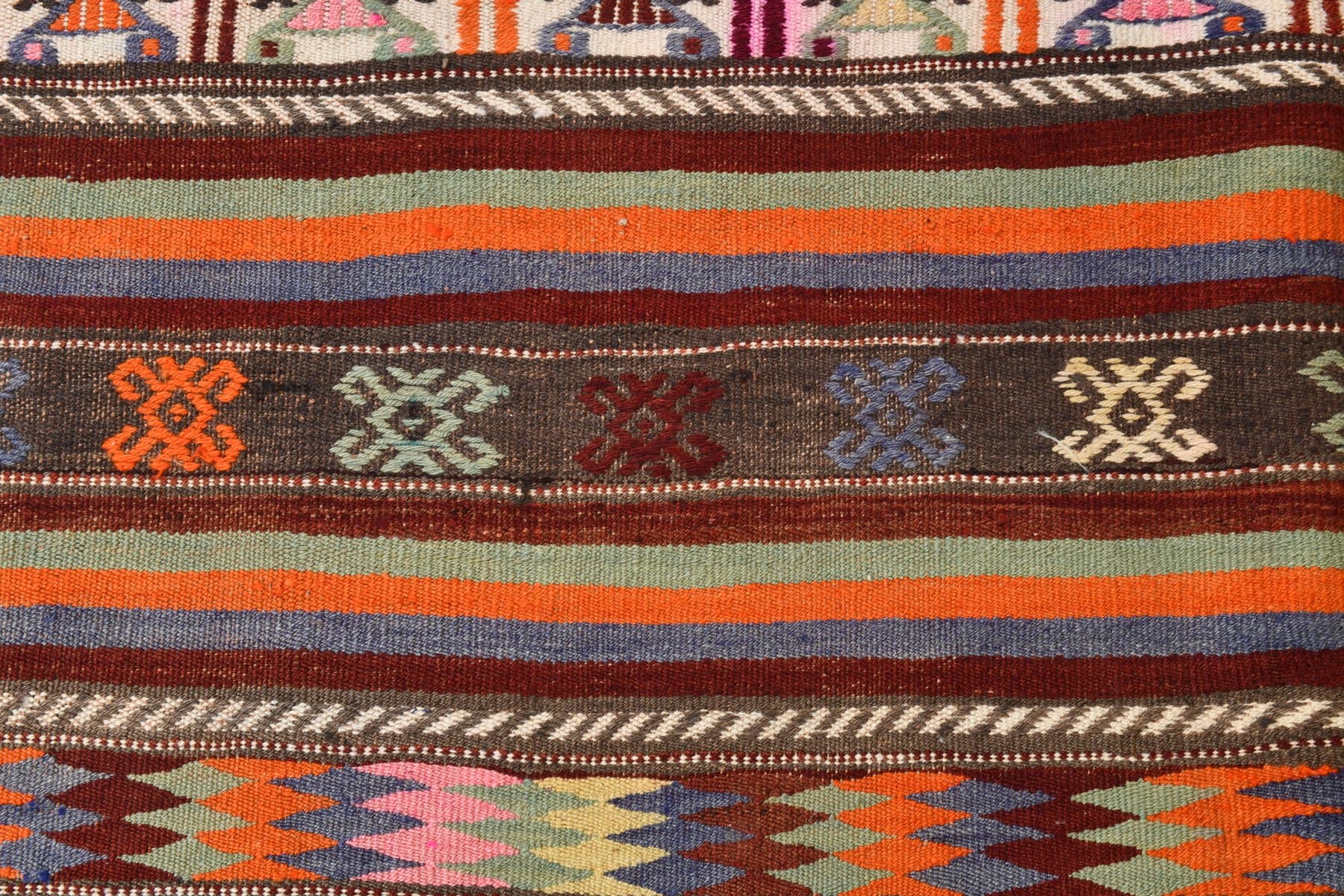 Kilim Rug 174x253 cm, orange, brown, wool, Turkey, 1970s. - 213739