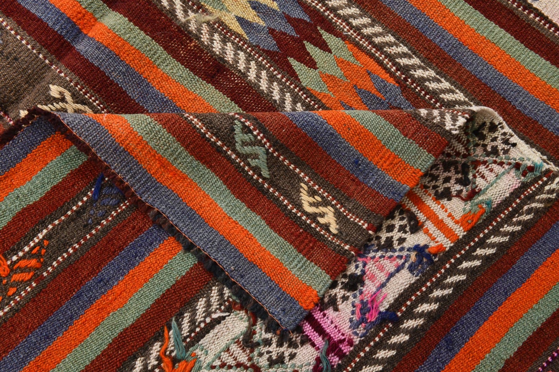 Kilim Rug 174x253 cm, orange, brown, wool, Turkey, 1970s. - 213742