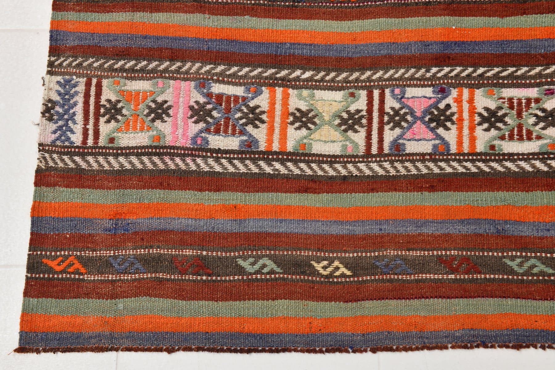 Kilim Rug 174x253 cm, orange, brown, wool, Turkey, 1970s. - 213740