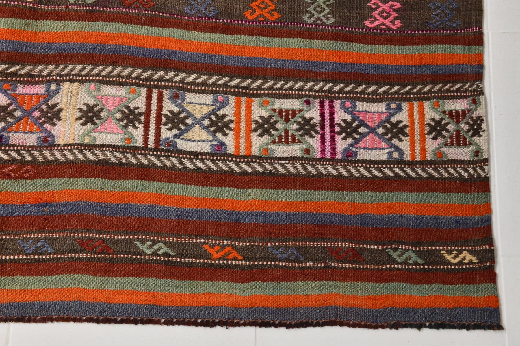 Kilim Rug 174x253 cm, orange, brown, wool, Turkey, 1970s. - 213741