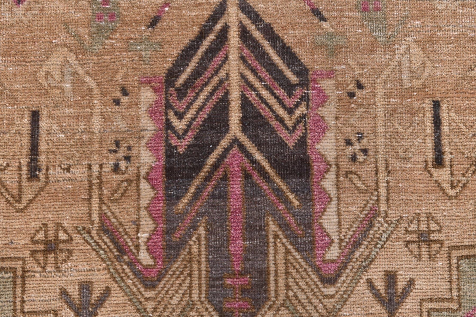 Runner Rug 98x360 cm, brown, wool, Turkey, 1960s. - 213724