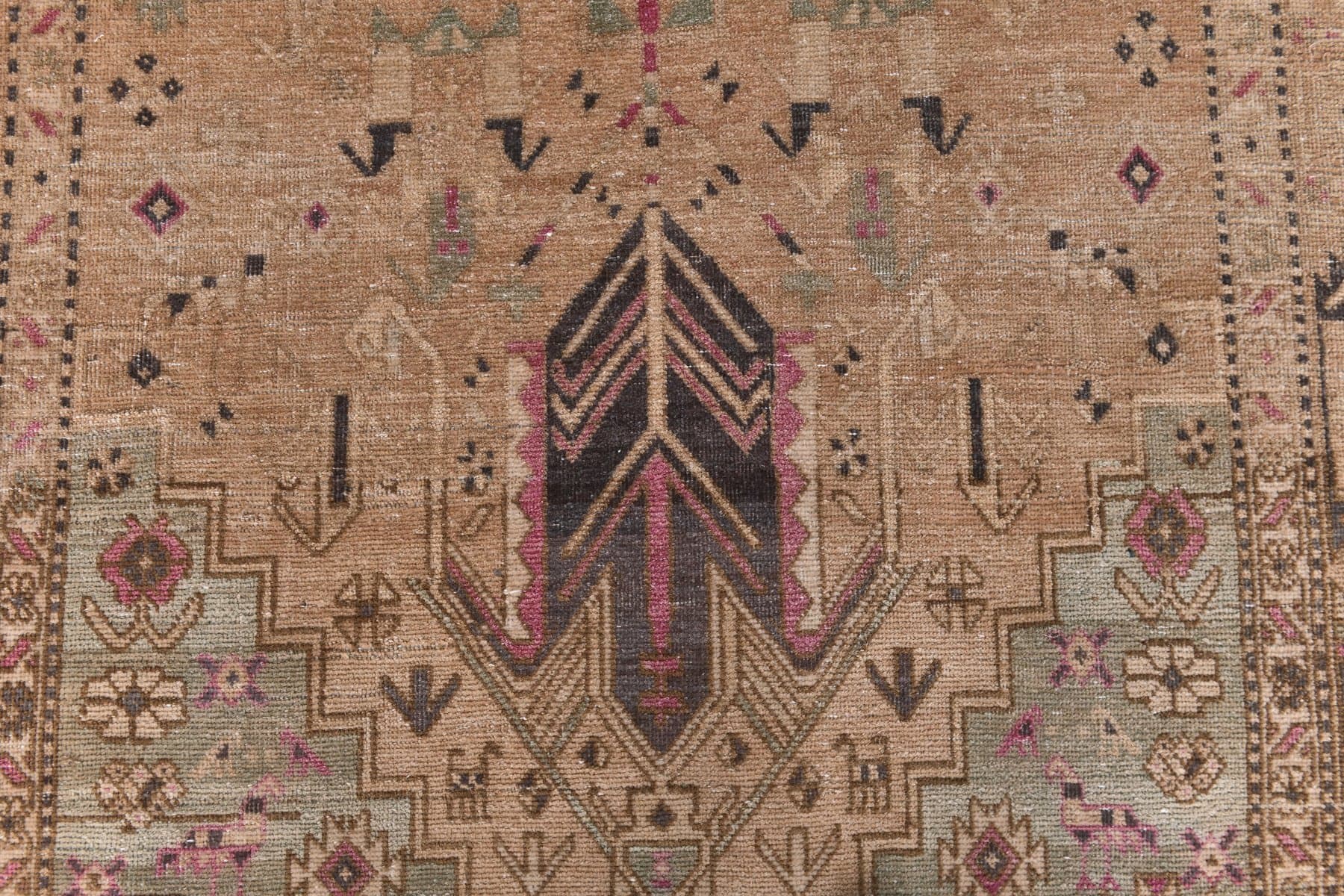 Runner Rug 98x360 cm, brown, wool, Turkey, 1960s. - 213722