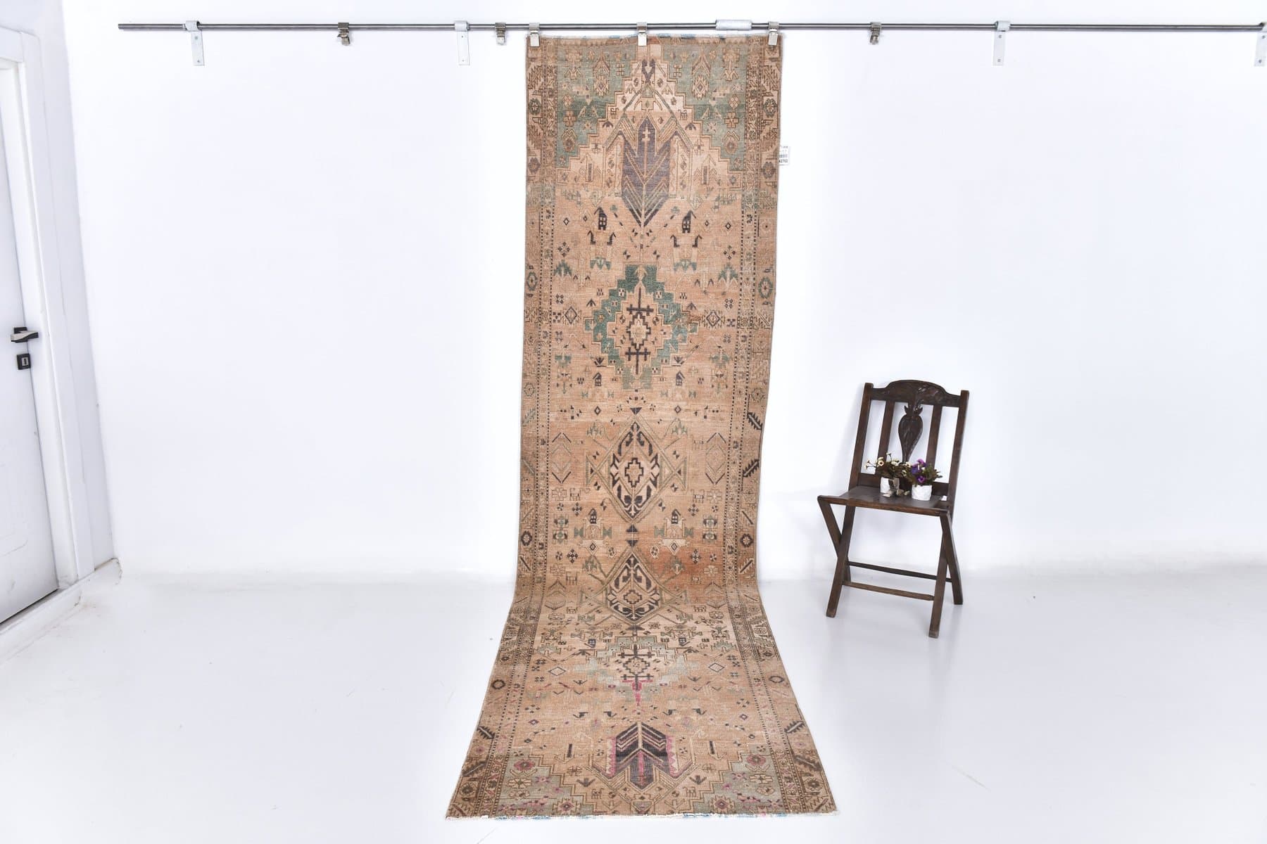 Runner Rug 98x360 cm, brown, wool, Turkey, 1960s. - 213726