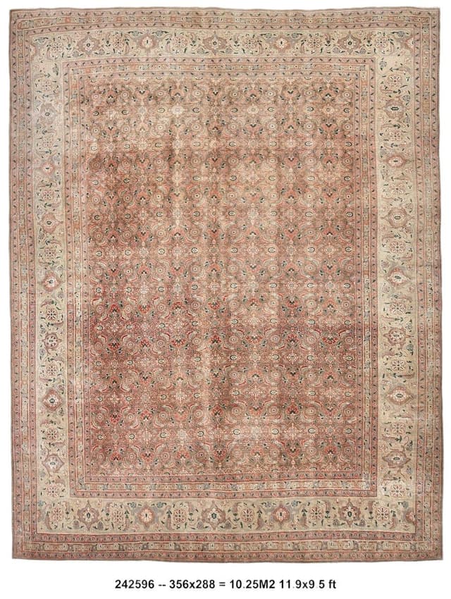 Dywan 288x356 cm, brązowy, wełna, Turcja, lata 60. - WYMIARY