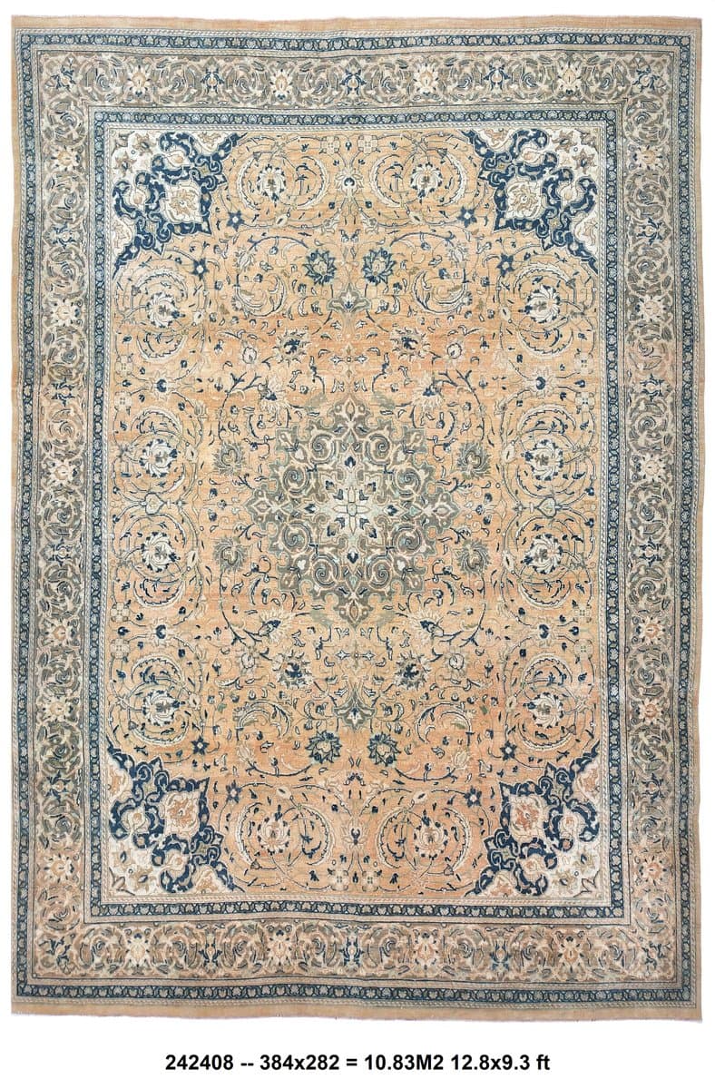 Rug 384x282 cm, orange, wool, Turkey, 1960s - 213689