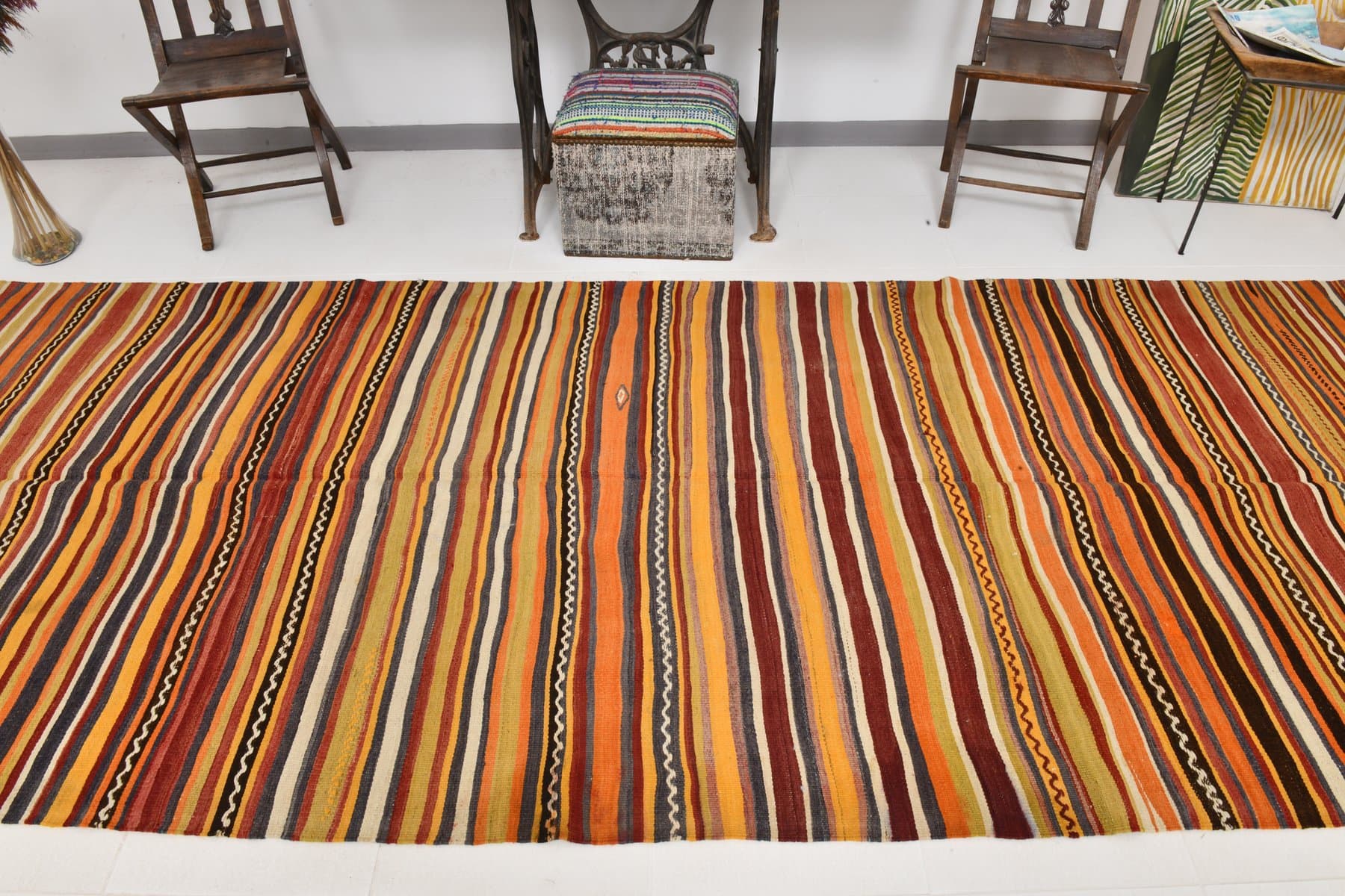Kilim Rug 149x402 cm, brown, wool, Turkey, 1960s - 213670