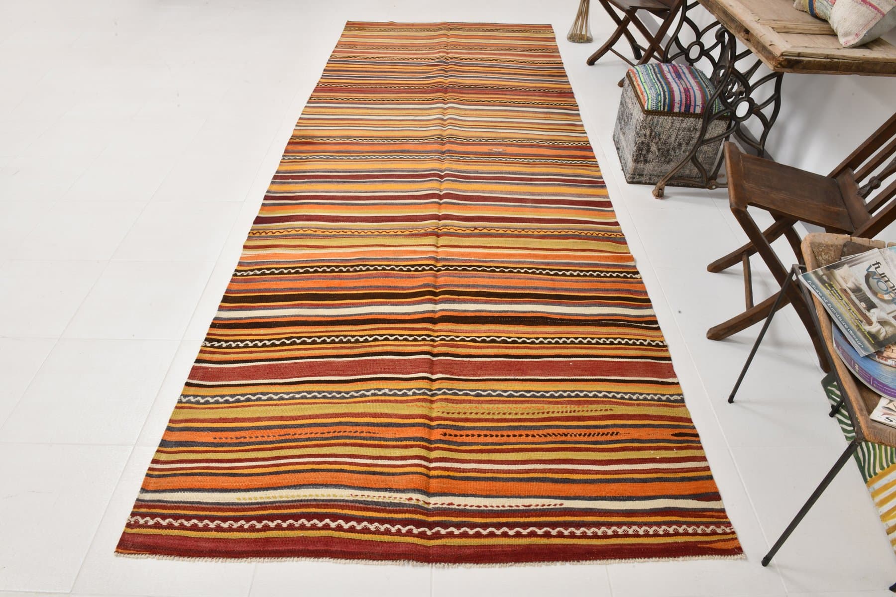 Kilim Rug 149x402 cm, brown, wool, Turkey, 1960s - 213669