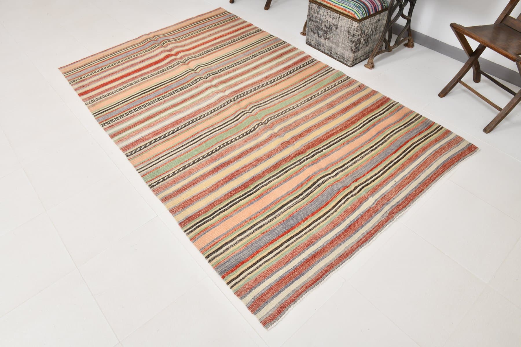 Kilim 151x246 cm, pomarańczowy, wełna, Turcja, lata 60. - 214442