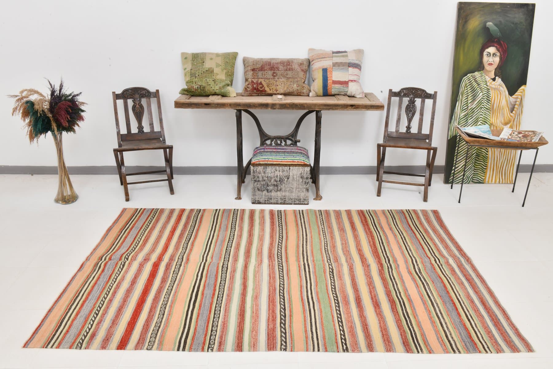 Kilim 151x246 cm, pomarańczowy, wełna, Turcja, lata 60. - 214439