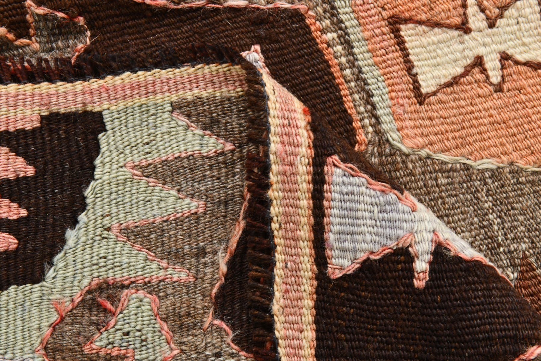 Kilim 137x284 cm, brązowy, pomarańczowy, wełna, Turcja, lata 70. - 214418