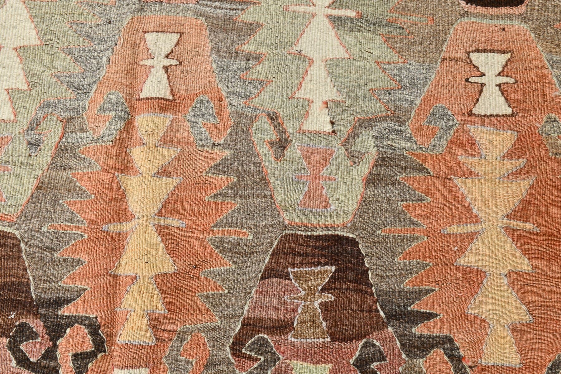 Kilim 137x284 cm, brązowy, pomarańczowy, wełna, Turcja, lata 70. - 214428