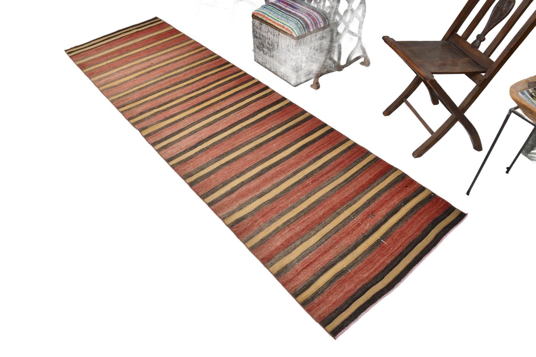 Chodnik kilim 301x88 cm, czerwony, brązowy, wełna, lata 60. - 214406