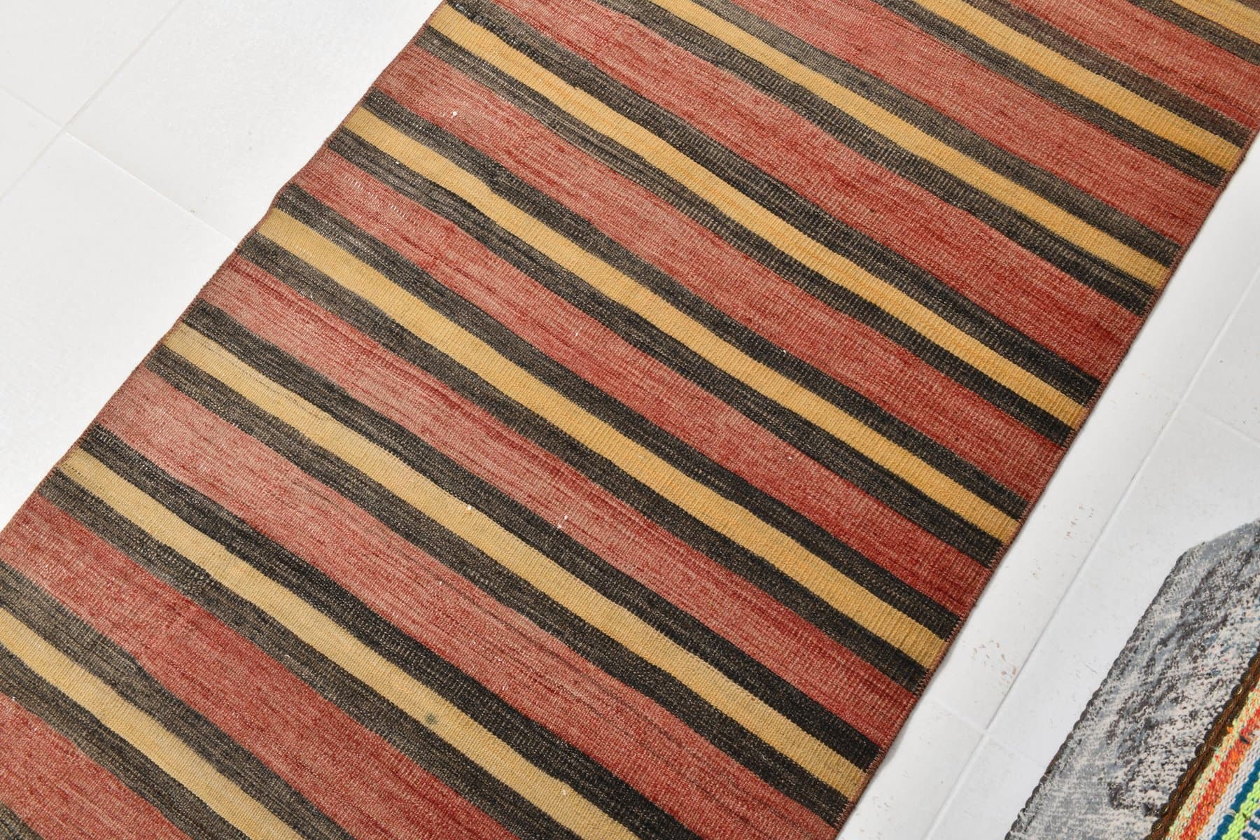 Chodnik kilim 301x88 cm, czerwony, brązowy, wełna, lata 60. - 214409