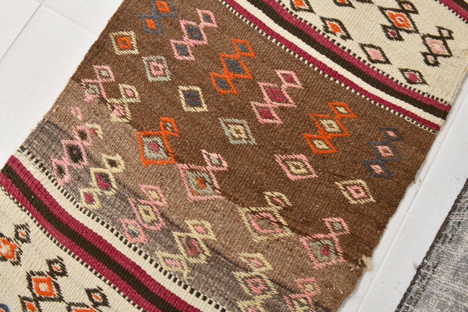 Kilim 66x262 cm, brown, wool, 1970s - 214375