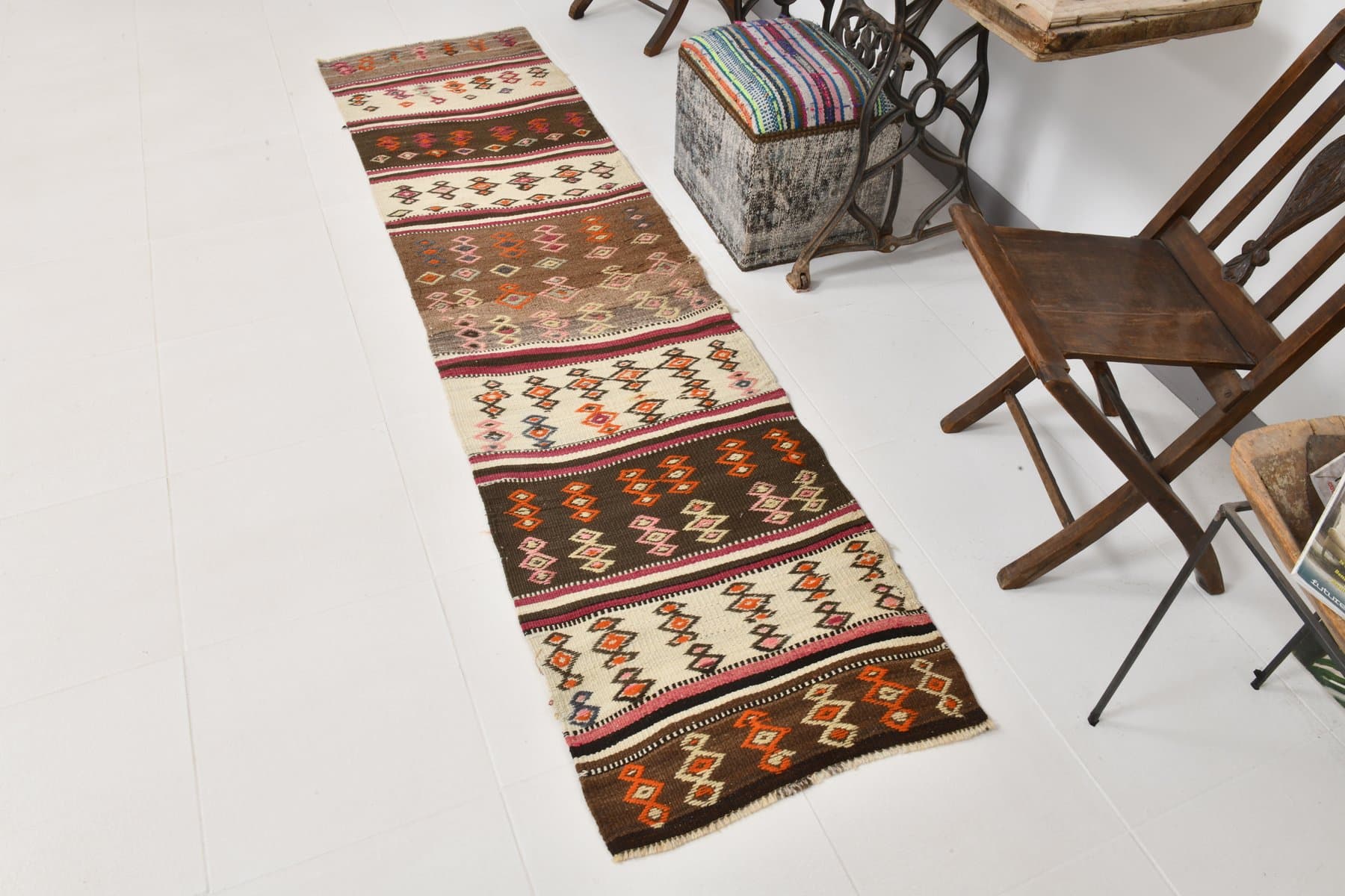 Kilim 66x262 cm, brown, wool, 1970s - 214373