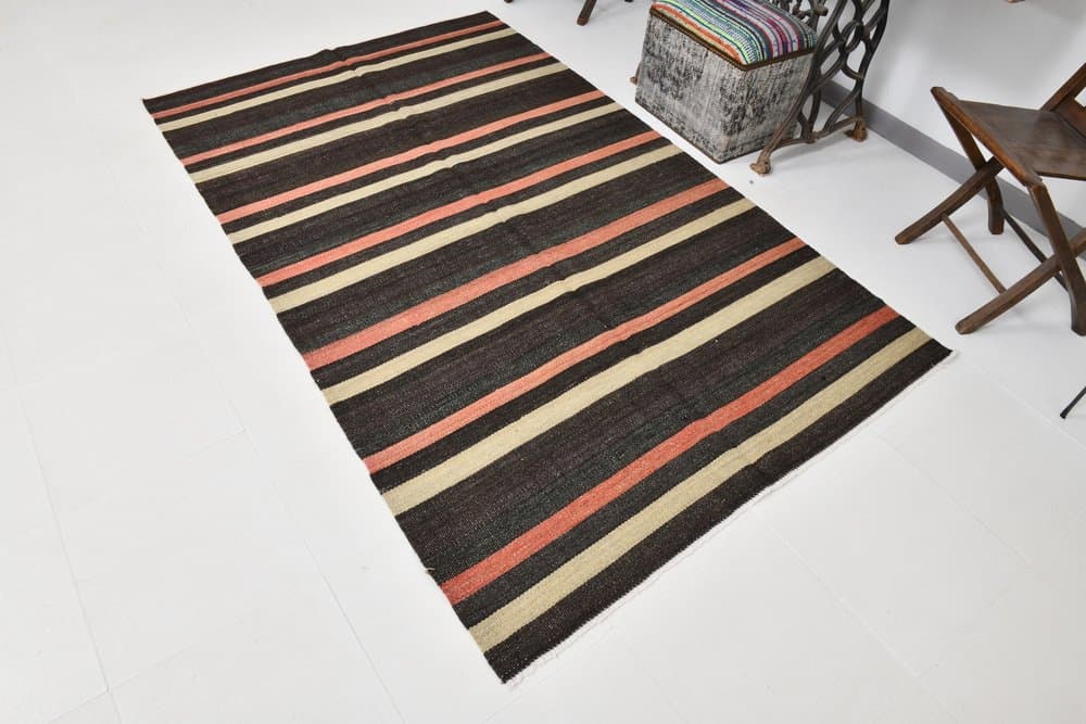 Kilim 235x144 cm, brown, wool, 1970s - 214295