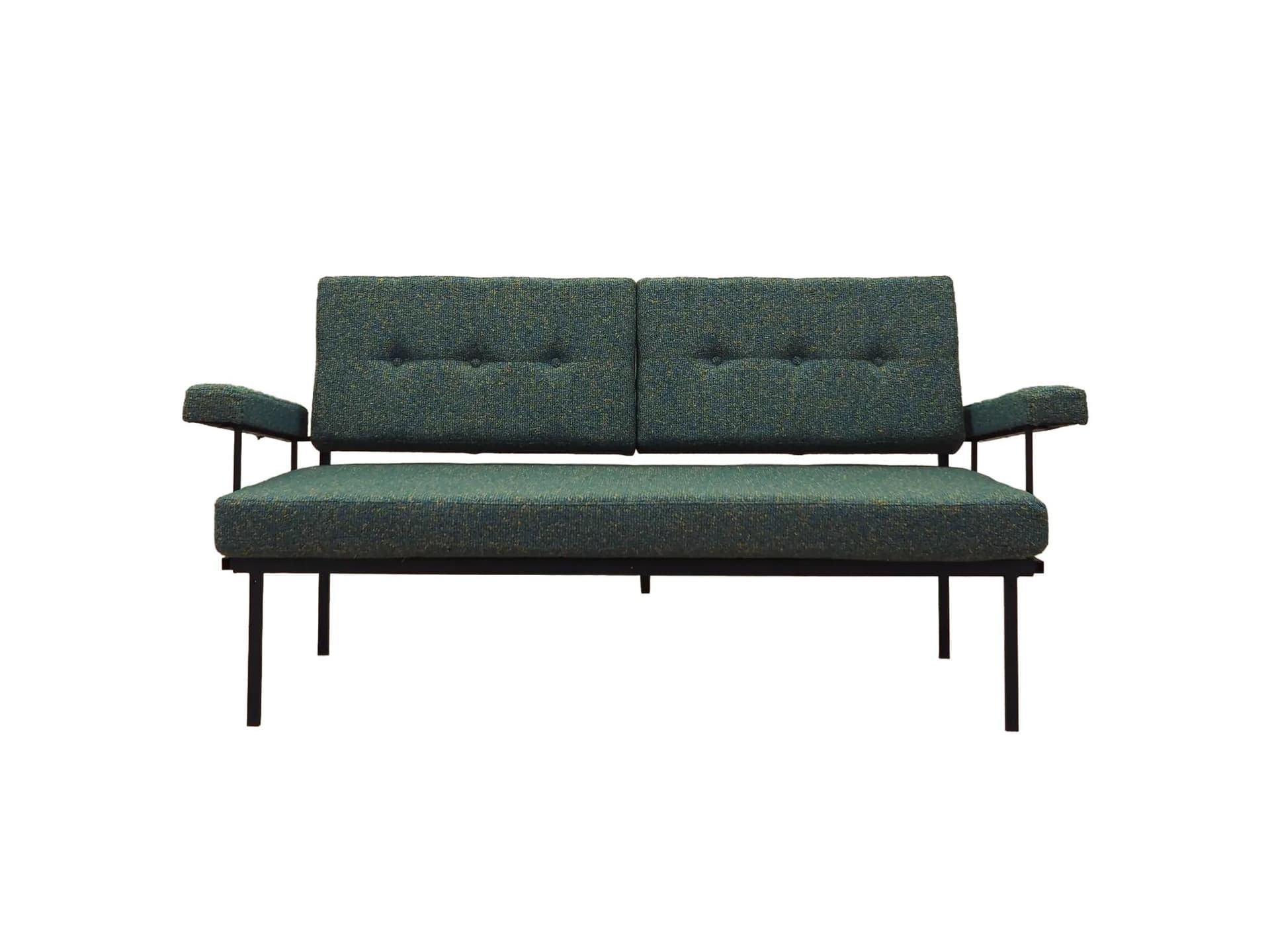 Sofa rozkładana, zielony melanż, metal czarny, Włochy, lata 70.