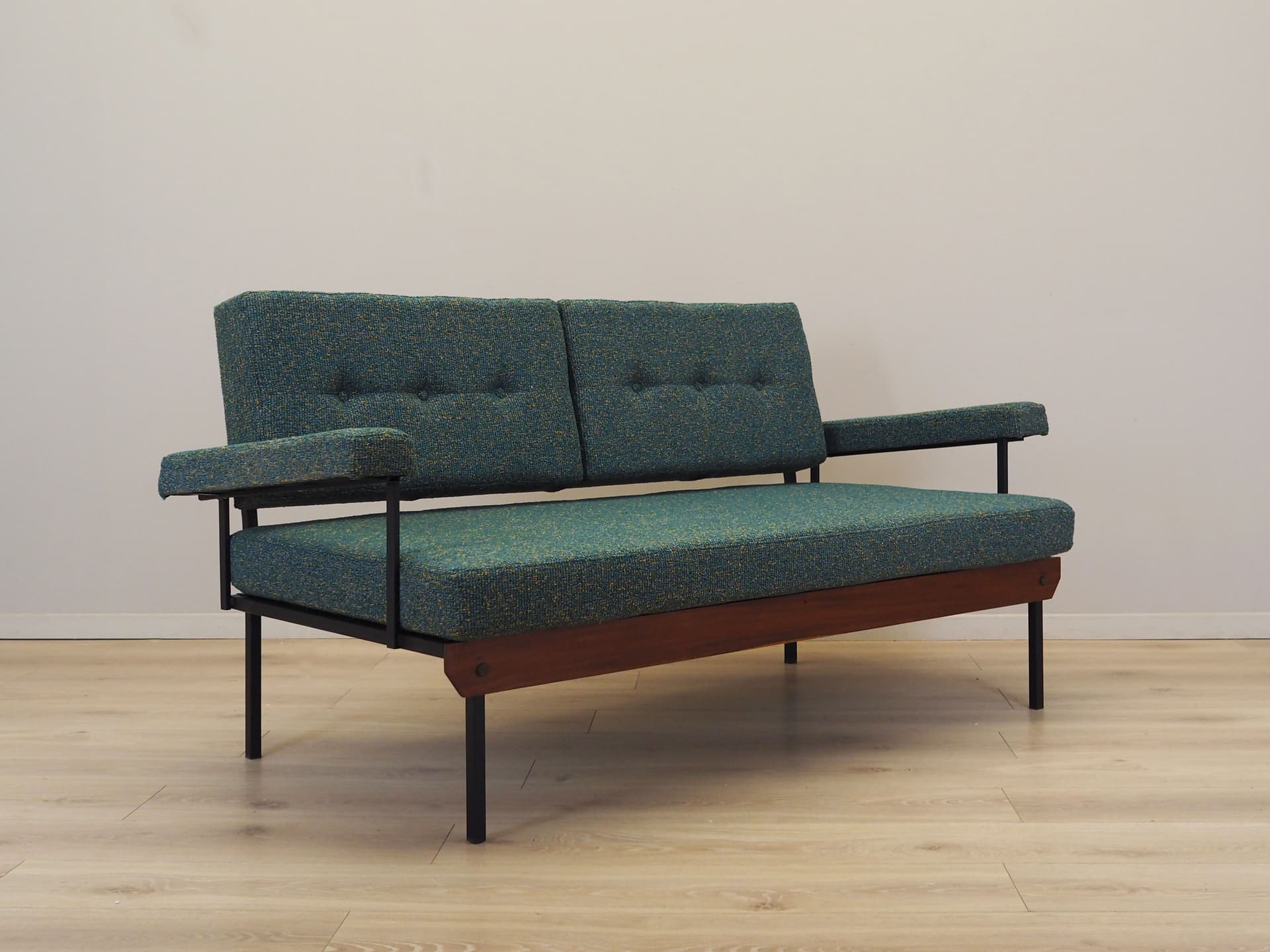 Sofa rozkładana, zielony melanż, metal czarny, Włochy, lata 70. - 77169