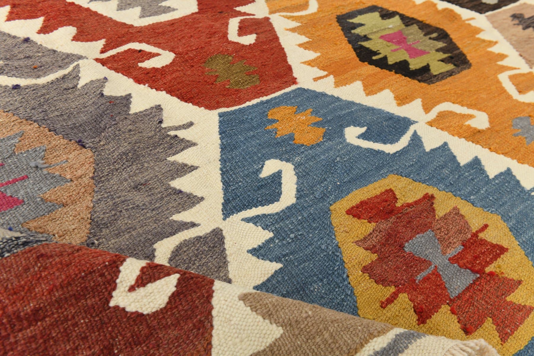 Kilim Rug 383x273 cm, yellow, red, wool, Turkey, 1960s - 214191
